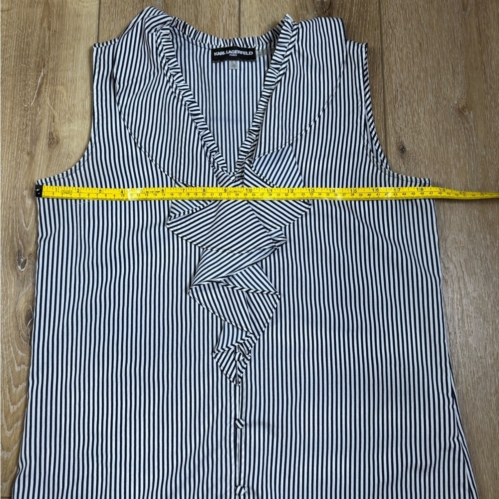 Karl Lagerfeld Black and White Stripes Women’s Small Ruffled Blouse Office - Picture 5 of 8